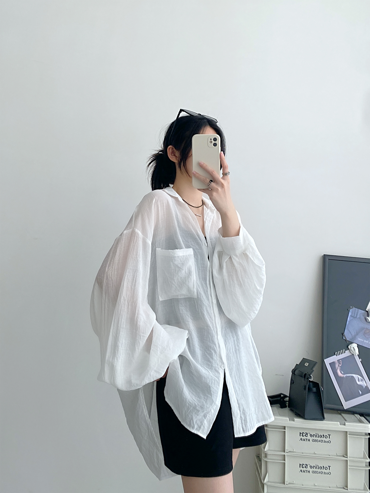 Sheer Lantern Sleeve Sun Protection Shirt for Women - Casual Loose Fit Hazy Feel Outerwear for Evening Breeze Sheer Lantern Sleeve Sun Protection Shirt for Women - Casual Loose Fit Hazy Feel Outerwear for Evening Breeze