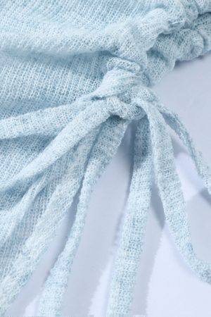 Sheer Round Neck Long Sleeve Knitted Top for Women - Irregular Pleated Sun Protection Air Conditioning Cover-Up Blouse