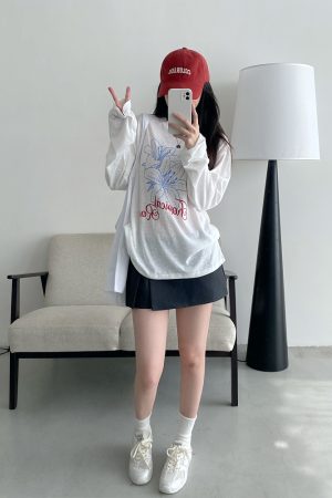 Sheer Sun Grapefruit T-Shirt Cover-Up - Spring Summer Loose Long Sleeve Lily Print Sun Protection Top for Women in Korean Style