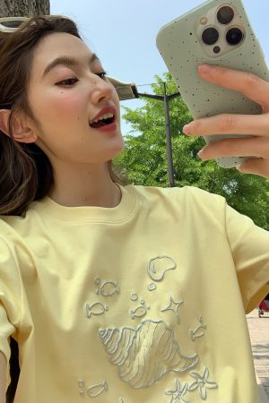 Silver 3D Conch Print Short Sleeve T-Shirt for Women - Loose Fit Pure Cotton Summer Top - Trendy 2025 Fashion Essential