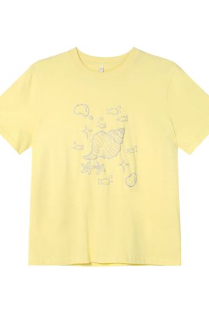 Silver 3D Conch Print Short Sleeve T-Shirt for Women - Loose Fit Pure Cotton Summer Top - Trendy 2025 Fashion Essential