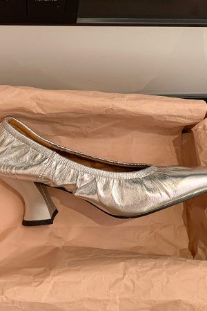 Silver Chunky Heel Grandma Shoes for Women - Age-Defying Small Square-Toe Soft-Soled Footwear in Trendy Retro Style