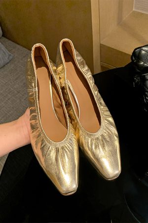 Silver Chunky Heel Grandma Shoes for Women - Age-Defying Small Square-Toe Soft-Soled Footwear in Trendy Retro Style