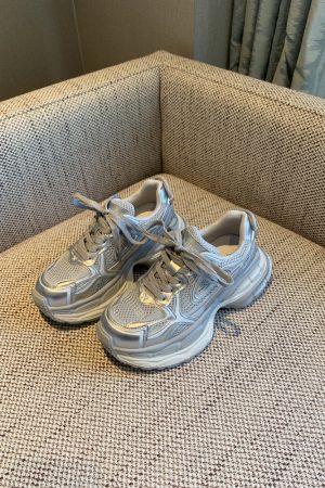 Silver Dad Shoes for Women - 2025 Spring Thick-Soled Height-Increasing Mesh Casual Sneakers, Trendy Y2K Athleisure Footwear