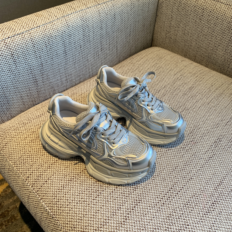 Silver Dad Shoes for Women - 2025 Spring Thick-Soled Height-Increasing Mesh Casual Sneakers, Trendy Y2K Athleisure Footwear Silver Dad Shoes for Women - 2025 Spring Thick-Soled Height-Increasing Mesh Casual Sneakers, Trendy Y2K Athleisure Footwear