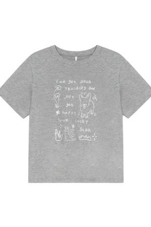 Silver Glitter Foam Letter Printed Short Sleeve T-shirt for Women - Loose Pure Cotton Round Neck Top for Spring Summer Fashion