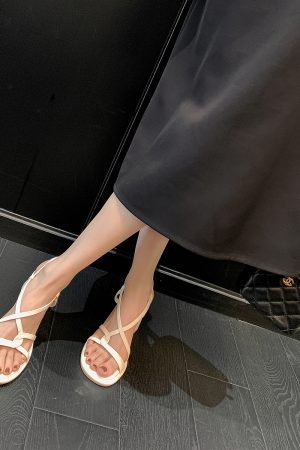 Silver High-Heeled Sheepskin Sandals for Women - Cross Strap Chunky Heels, Elegant Fairy Style for Summer