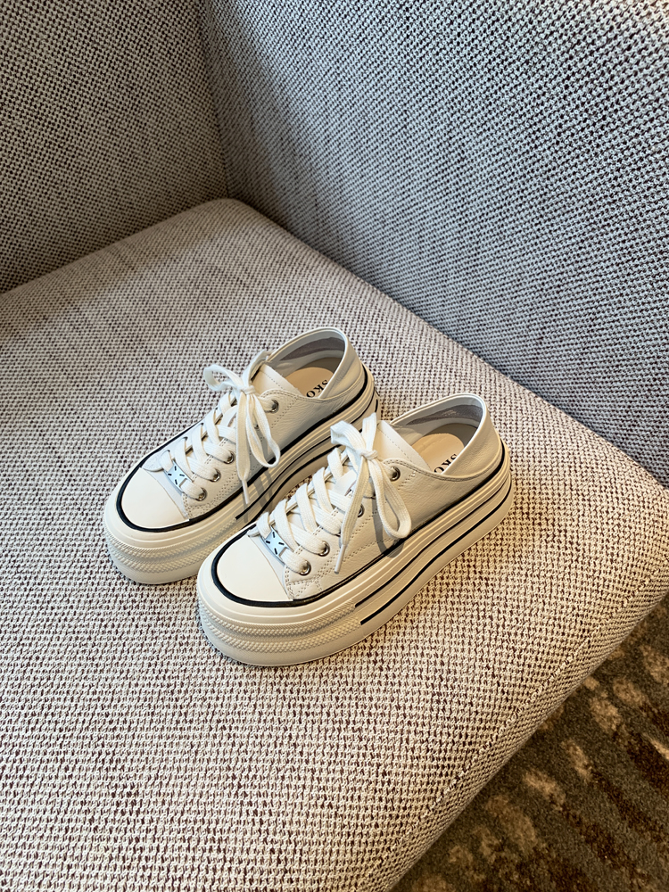 Silver Lace-Up Sneakers for Women - 2025 New Style Genuine Leather Thick-Soled Height-Increasing Casual Sports Shoes Silver Lace-Up Sneakers for Women - 2025 New Style Genuine Leather Thick-Soled Height-Increasing Casual Sports Shoes