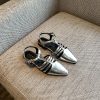 Silver Open-Toe Sandals for Women - Summer 2025 Retro Woven One-Strap Casual Low-Heel Roman Style Shoes