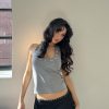 Silver Ring Eyelet Gray Vest with Black Skirt Pants – Stylish Girl Outfit, Y2K Fashion, Trendy Layered Look