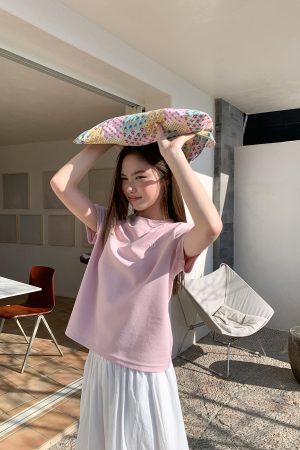 Simple Letter Embroidery Round Neck Short Sleeve T-shirt for Women - Elegant Versatile Summer Top 2025, Y2K Casual Fashion