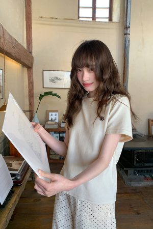 Simple Letter Embroidery Round Neck Short Sleeve T-shirt for Women - Elegant Versatile Summer Top 2025, Y2K Casual Fashion