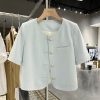 Sky Blue Korean-Style Short Sleeve Blazer for Women - Summer Lightweight Fashion Top, 2025 Trendy Socialite Wear