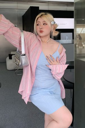 Sky Blue Water-Washed Printed Camisole Dress - Summer Must-Have, Stylish & Comfortable Travel Essential, Versatile 90s-Inspired Fashion