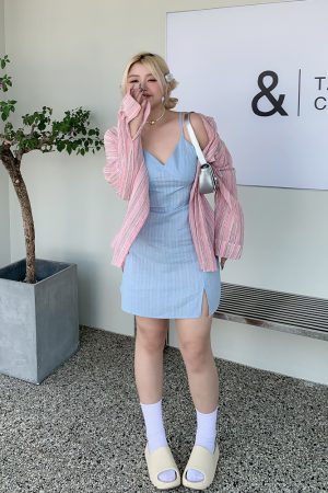 Sky Blue Water-Washed Printed Camisole Dress - Summer Must-Have, Stylish & Comfortable Travel Essential, Versatile 90s-Inspired Fashion