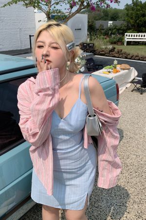 Sky Blue Water-Washed Printed Camisole Dress - Summer Must-Have, Stylish & Comfortable Travel Essential, Versatile 90s-Inspired Fashion