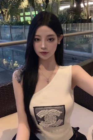 Slanted Shoulder Bow Tie Tank Top with Ice Silk Knitted Sweater - Trendy Women's Outfit for 90s and Y2K Styles