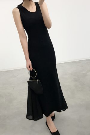 Sleeveless A-line Mermaid Dress with Chiffon Splicing, Slim Fit Summer Dress for Women, Flattering Modal Base Layer