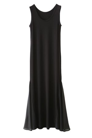 Sleeveless A-line Mermaid Dress with Chiffon Splicing, Slim Fit Summer Dress for Women, Flattering Modal Base Layer