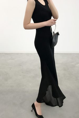 Sleeveless A-line Mermaid Dress with Chiffon Splicing, Slim Fit Summer Dress for Women, Flattering Modal Base Layer