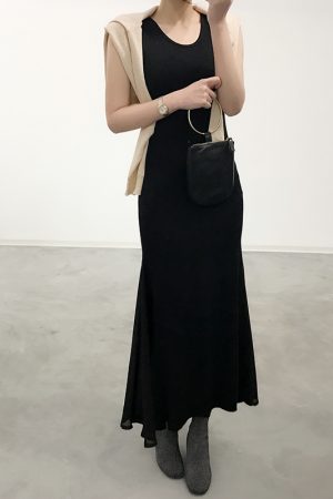 Sleeveless A-line Mermaid Dress with Chiffon Splicing, Slim Fit Summer Dress for Women, Flattering Modal Base Layer