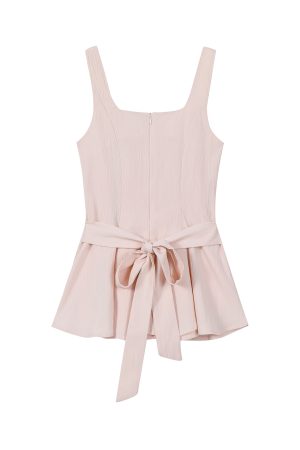 Sleeveless Windbreaker Collar Top with Pleated Hem and Spaghetti Straps - 2025 Summer Style for Socialites and Heiresses