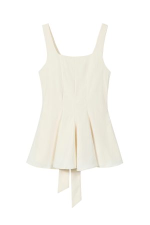 Sleeveless Windbreaker Collar Top with Pleated Hem and Spaghetti Straps - 2025 Summer Style for Socialites and Heiresses