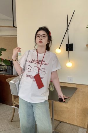 Slightly Chubby Casual Letter Print Short Sleeve T-Shirt Top for All Seasons - Summer Rhythm Style, Comfortable Everyday Wear