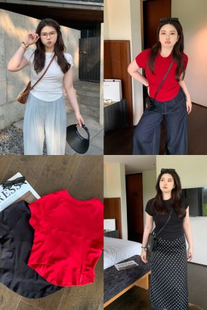 Slightly Chubby Plus Size Slim Fit T-Shirt - Three-Dimensional Cut, Super Stretchy Cool Top for Body Confidence