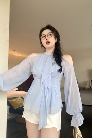 Slightly Chubby Plus Size Strapless Halter Neck Shirt - Blurry Irregular Flowing Design for a Stylish Waist-Defining Look