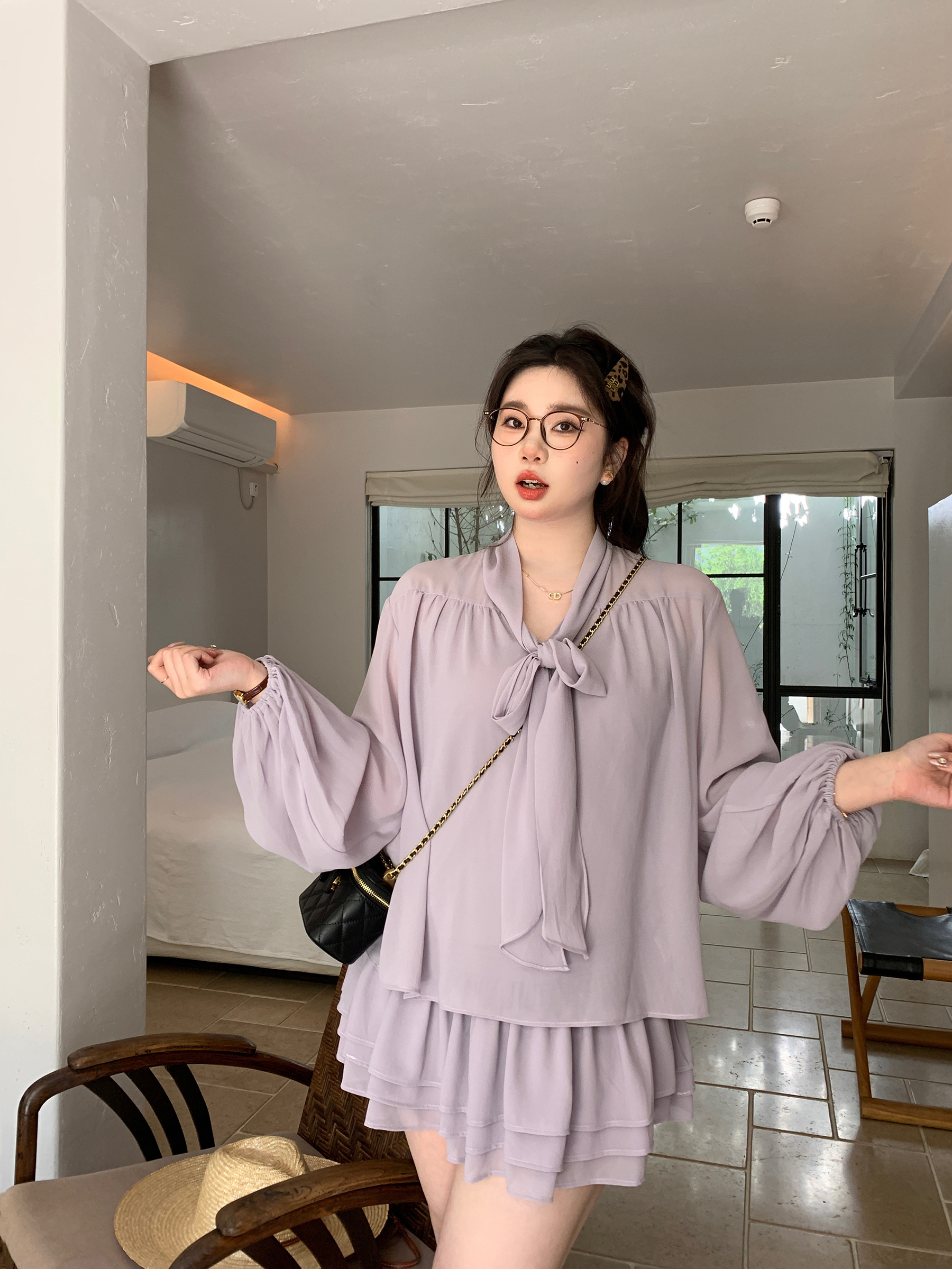 Slightly Chubby Purple Mist Aesthetics Shirt Set with Suspender Half Skirt and Bow Tie Ribbons – Y2K Aesthetic Fashion Slightly Chubby Purple Mist Aesthetics Shirt Set with Suspender Half Skirt and Bow Tie Ribbons – Y2K Aesthetic Fashion