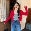 Slightly Chubby Retro Red Knitted Cardigan - Versatile Spring Sweater for Cool Air Conditioning, Perfect for Y2K Style Outfits