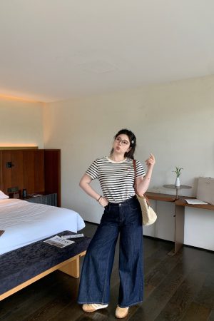 Slightly Chubby Striped Casual T-Shirt - Summer Basic Short Sleeve Slimming Plus-Size Tee for Versatile Y2K Style