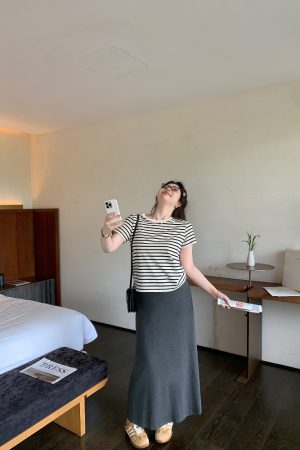 Slightly Chubby Striped Casual T-Shirt - Summer Basic Short Sleeve Slimming Plus-Size Tee for Versatile Y2K Style