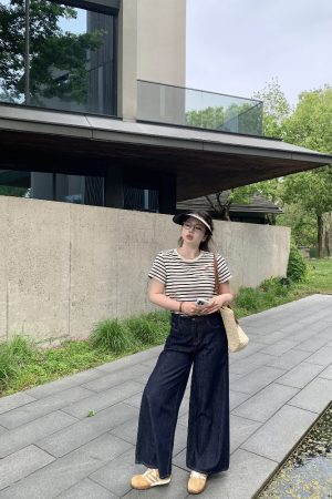 Slightly Chubby Striped Casual T-Shirt - Summer Basic Short Sleeve Slimming Plus-Size Tee for Versatile Y2K Style