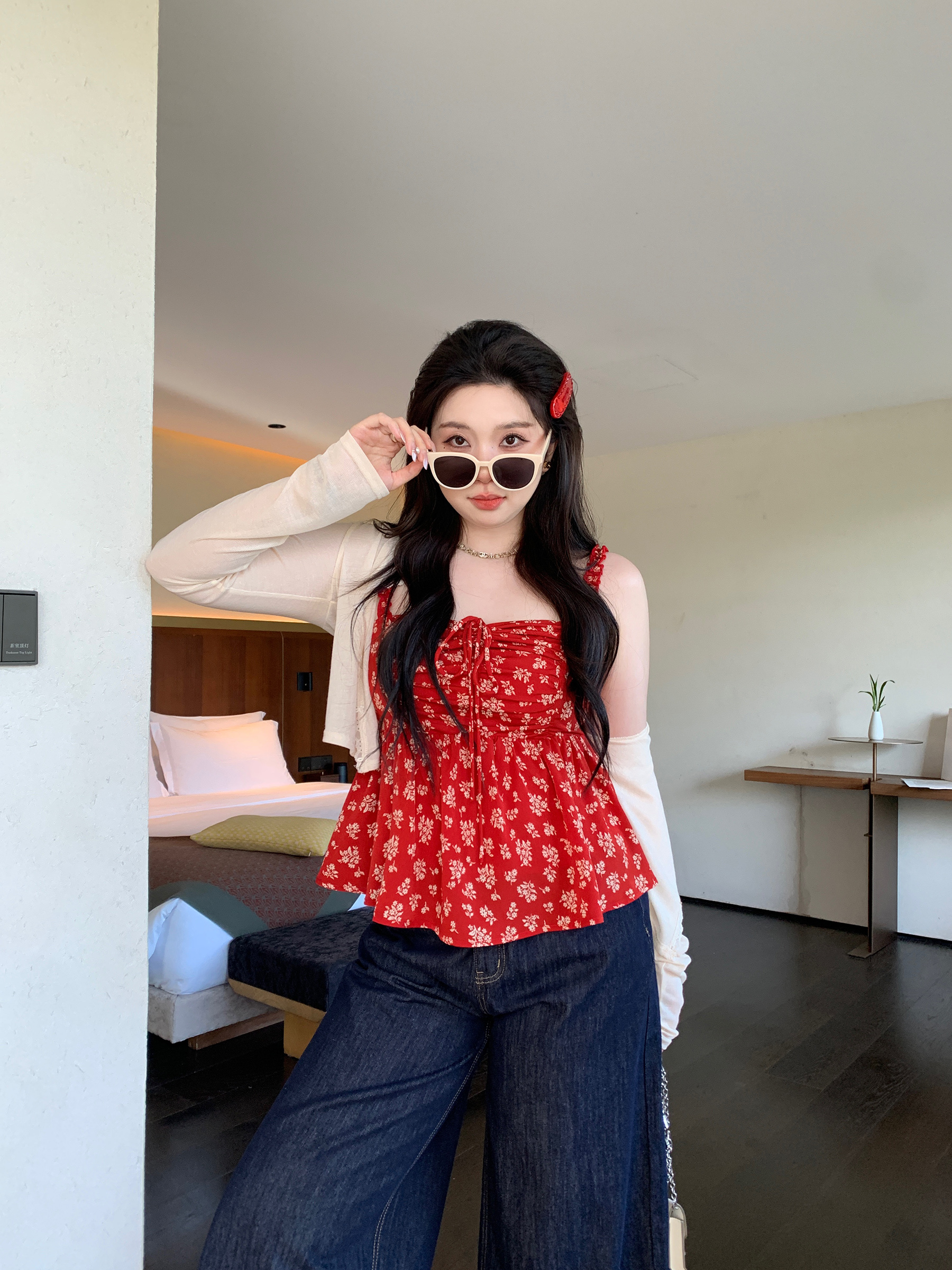Slightly Chubby Summer Love Floral Camisole - Korean Style Plus Size Red Floral Sun Protection Cardigan Slightly Chubby Summer Love Floral Camisole - Korean Style Plus Size Red Floral Sun Protection Cardigan