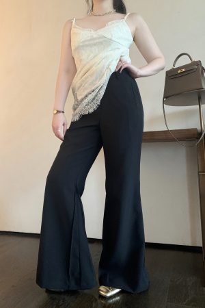 Slightly Flared Black Casual Suit Pants for Women - Comfortable Slim Fit for a Flattering Silhouette, Perfect for Everyday Wear