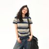 Slightly Loose Striped Short Sleeve T-Shirt for Women - Vintage American Style, Summer Versatile Top, Casual 90s Fashion