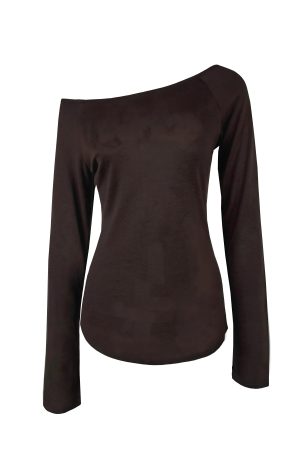 Slightly Sheer Off-Shoulder Long Sleeve Top - Relaxed Fit, Casual Chic Style, Perfect for Y2K and Korean Fashion Trends