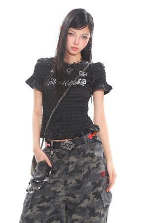 Slim Fit American Vintage Sports Jersey T-Shirt with High Elastic Wrinkled Texture - Digital Short Sleeve Top for Casual Style