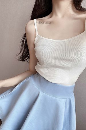 Slim-Fit Cotton Ribbed Camisole Tank Top, Thin Strap Sleeveless Summer Essential, Stretchy Layering Piece