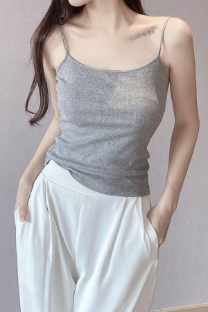 Slim-Fit Cotton Ribbed Camisole Tank Top, Thin Strap Sleeveless Summer Essential, Stretchy Layering Piece