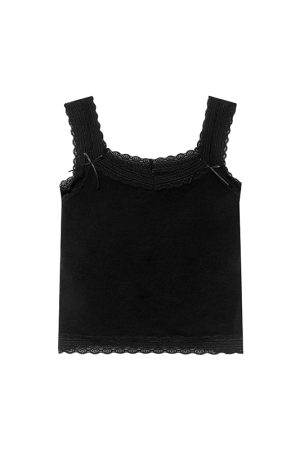 Slim-Fit Lace Edge Padded Camisole for Women - Summer Bow Sleeveless Top, Trendy Niche Design, Perfect for Casual and Y2K Style