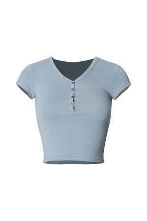 Slim Fit Short Sleeve Buttoned T-Shirt - Versatile Basic Top for Everyday Wear, Perfect for Casual and Smart-Casual Styles
