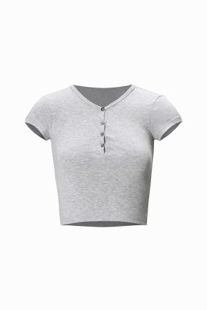 Slim Fit Short Sleeve Buttoned T-Shirt - Versatile Basic Top for Everyday Wear, Perfect for Casual and Smart-Casual Styles