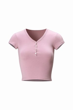 Slim Fit Short Sleeve Buttoned T-Shirt - Versatile Basic Top for Everyday Wear, Perfect for Casual and Smart-Casual Styles