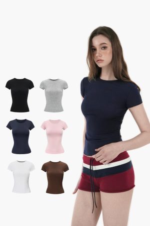 Slim Fit Shoulder Sports Short-Sleeve T-Shirt - Athletic Base Layer Top for Active Wear, Casual Style