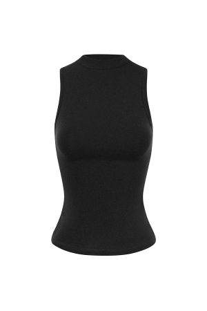 Slim-Fit Stretchy Sleeveless Vest with Half-High Collar - Basic Essential for 90s Y2K Style Fashion