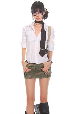Slim Fit Striped Waist-Defined Shirt for Women - 2025 Summer Elegant Style, High-End Fashion, Clean and Neat Design