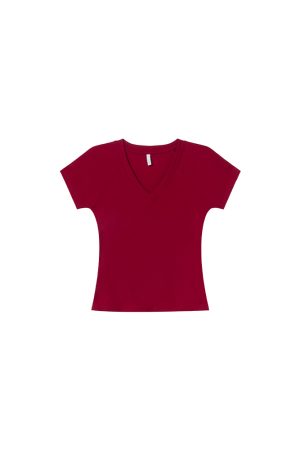 Slim Fit V-Neck Raglan T-Shirt for Women - Summer 2025, Chicken Heart Collar, Casual Style, Trendy Short Sleeve Top
